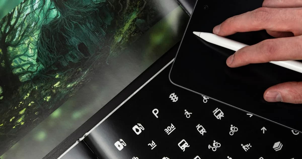 Artist reviewing portfolio on tablet and computer screens