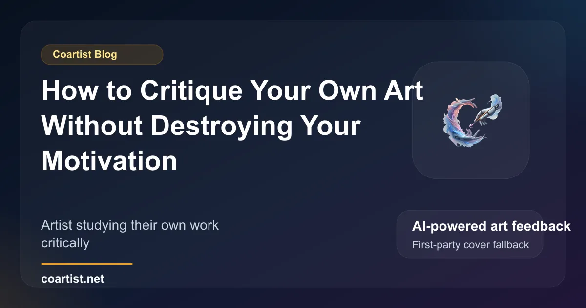 Artist studying their own work critically with notes on a desk